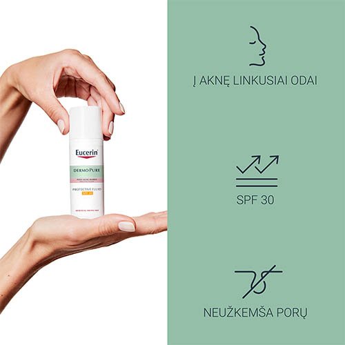 EUCERIN DERMOPURE apsauginis fluidas SPF30 apsauga po aknės likusioms dėmėms 50ml | Mano Vaistinė