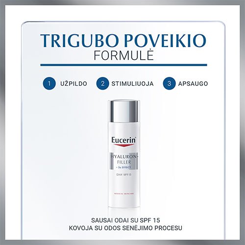 Normaliai ir mišriai odai, su SPF Dieninis kremas nuo raukšlių EUCERIN HYALURON-FILLER SPF 15, 50 ml | Mano Vaistinė