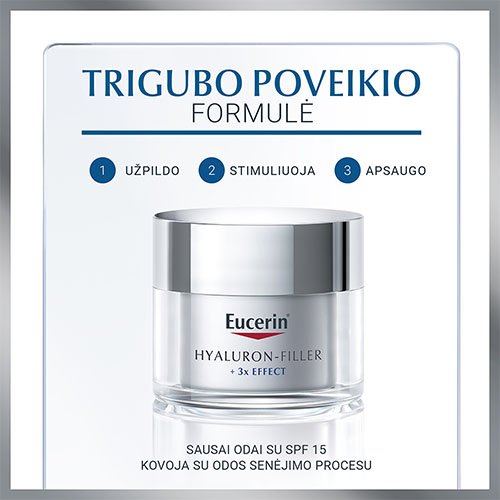 Sausai odai, su SPF Dieninis kremas nuo raukšlių EUCERIN HYALURON-FILLER SPF 15, 50 ml | Mano Vaistinė