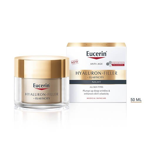 Naktinis kremas veidui EUCERIN HYALURON-FILLER +ELASTICITY, 50 ml | Mano Vaistinė