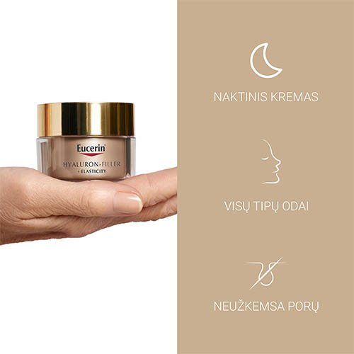 Naktinis kremas veidui EUCERIN HYALURON-FILLER +ELASTICITY, 50 ml | Mano Vaistinė