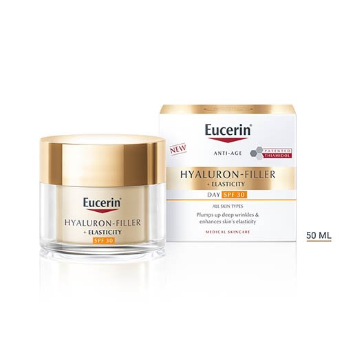 Su SPF 30 Dieninis kremas brandžiai odai EUCERIN HYALURON-FILLER +ELASTICITY SPF 30, 50 ml | Mano Vaistinė