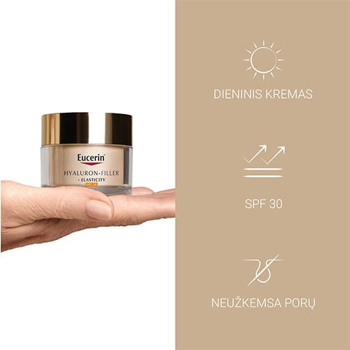 Su SPF 30 Dieninis kremas brandžiai odai EUCERIN HYALURON-FILLER +ELASTICITY SPF 30, 50 ml | Mano Vaistinė