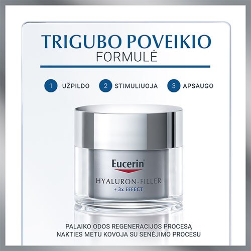 Naktinis kremas nuo raukšlių EUCERIN HYALURON-FILLER, 50 ml | Mano Vaistinė