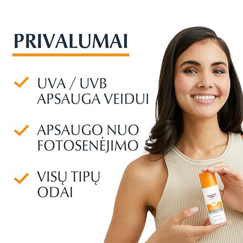 Apsauga nuo saulės EUCERIN  Sun fluidas nuo saulės ir fotosenėjimo SPF50 50ml  | Mano Vaistinė