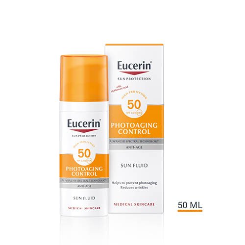 Apsauga nuo saulės EUCERIN  Sun fluidas nuo saulės ir fotosenėjimo SPF50 50ml  | Mano Vaistinė