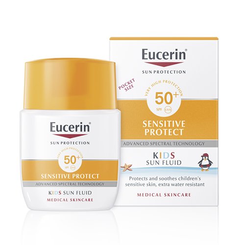 Apsauga nuo saulės vaikams EUCERIN Sun Kids fluidas nuo saulės vaikams SPF50+ 50ml  | Mano Vaistinė