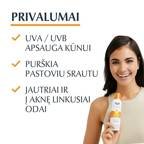 Apsauga nuo saulės EUCERIN Sun Sensitive Protect purškalas (dulksna) nuo saulės SPF30 200ml  | Mano Vaistinė