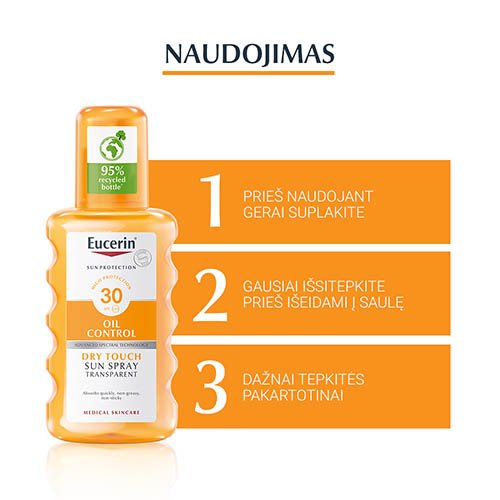 Apsauga nuo saulės EUCERIN Sun skaidrus purškalas nuo saulės SPF30 200ml  | Mano Vaistinė