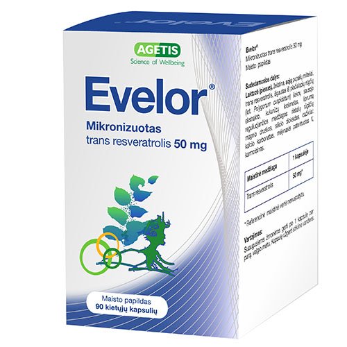 Food supplement for heart health Evelor resveratrol, 50 mg capsules, N90 | Mano Vaistinė