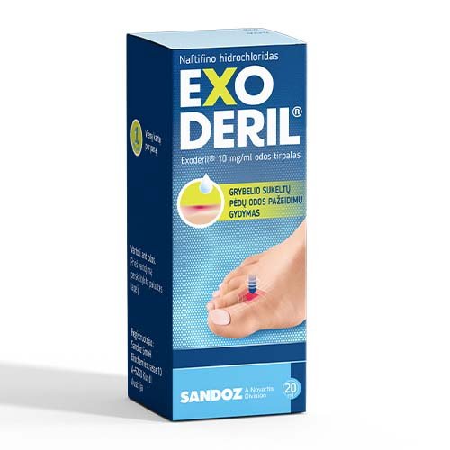 Priešgrybelinis vaistas Exoderil 10 mg/ml odos tirpalas grybeliui gydyti, 20 ml | Mano Vaistinė