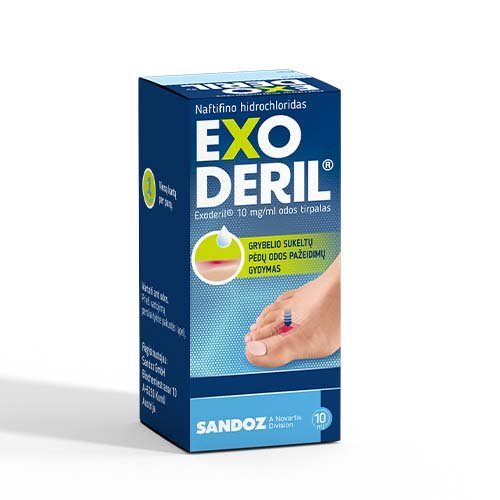 Vaistas grybeliui gydyti Exoderil 10 mg/ml odos tirpalas grybeliui gydyti, 10 ml | Mano Vaistinė