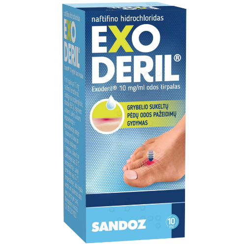 Odos tirpalas grybeliui gydyti EXODERIL 10 mg/ml, 10 ml | Mano Vaistinė Odos tirpalas grybeliui gydyti EXODERIL 10 mg/ml, 10 ml | Mano Vaistinė