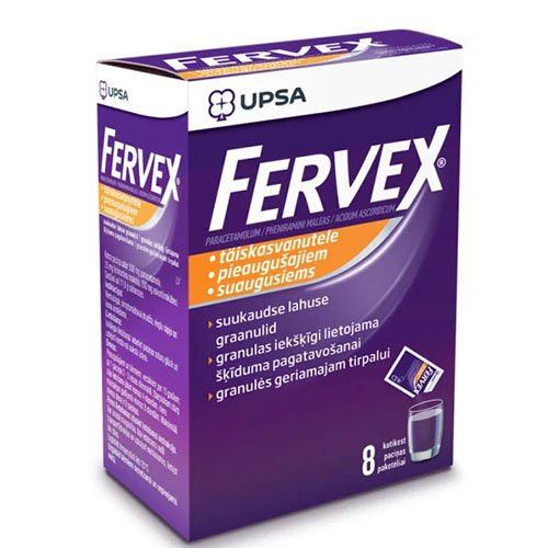 Vaistai nuo kosulio ir peršalimo Fervex granulės geriamajam tirpalui suaugusiems, N8 | Mano Vaistinė