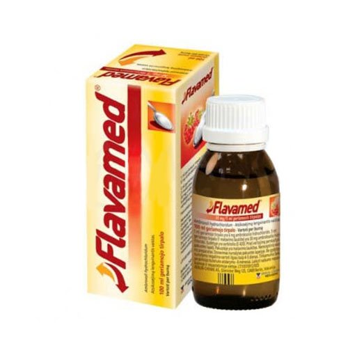 Cough medicine Flavamed 15 mg / 5ml oral solution, 100 ml | Mano Vaistinė