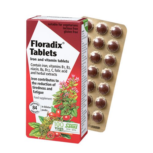 Maisto papildai nuovargio mažinimui Floradix geležies tabletės, N84 | Mano Vaistinė