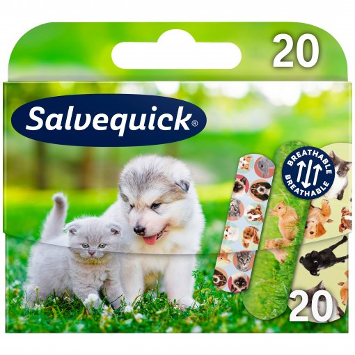 Lankstūs, atsparūs vandeniui ir nešvarumams Pleistrų rinkinys vaikams ANIMALS SALVEQUICK, 20 vnt. | Mano Vaistinė