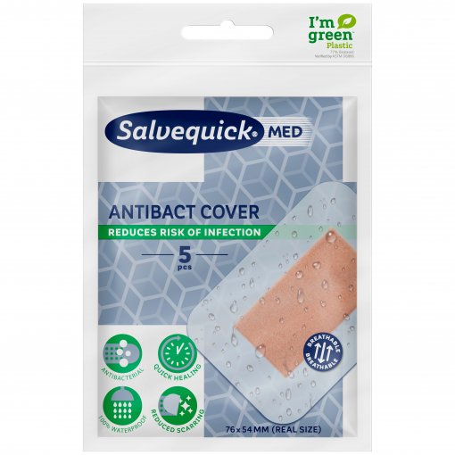Itin ploni, atsparūs vandeniui Greito naudojimo tvarsčiai ANTIBACT COVER SALVEQUICK, 5 vnt. | Mano Vaistinė