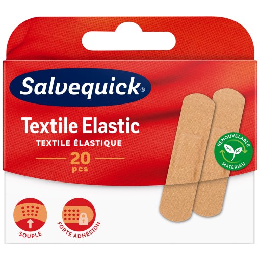 Elastingi, stipriai prilimpa prie odos Pleistras SALVEQUICK TEXTILE ELASTIC, 20 vnt. | Mano Vaistinė