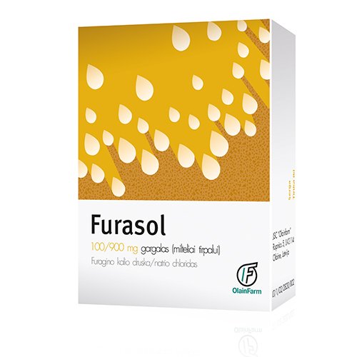 Vaistas nuo gerklės skausmo Furasol 1 g gargalas, milteliai tirpalui, N5 | Mano Vaistinė