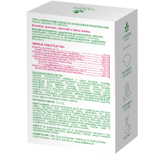 Maisto papildas Antioksidantai GAMTOS NAMAI TOP 4 HERBS, 30 tablečių | Mano Vaistinė Maisto papildas Antioksidantai GAMTOS NAMAI TOP 4 HERBS, 30 tablečių | Mano Vaistinė