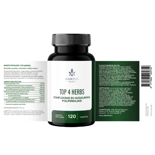 Augaliniai polifenoliai Antioksidantai TOP 4 HERBS GAMTOS NAMAI,120 tablečių | Mano Vaistinė