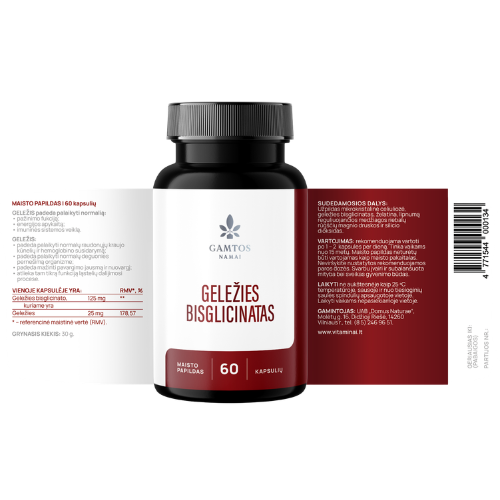 Geležies bisglicinatas, GAMTOS NAMAI, 60 kaps. | Mano Vaistinė
