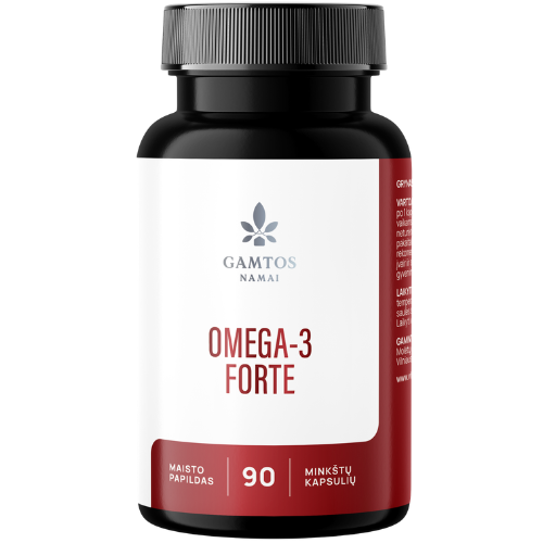 Žuvų taukai GAMTOS NAMAI OMEGA-3 FORTE, 90 kaps. | Mano Vaistinė