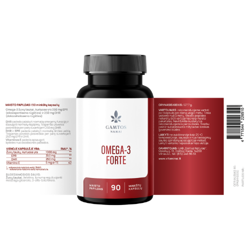 Žuvų taukai GAMTOS NAMAI OMEGA-3 FORTE, 90 kaps. | Mano Vaistinė