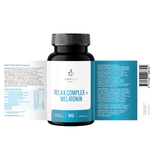 Kompleksas miegui GAMTOS NAMAI RELAX COMPLEX + MELATONIN, 90 kaps. | Mano Vaistinė