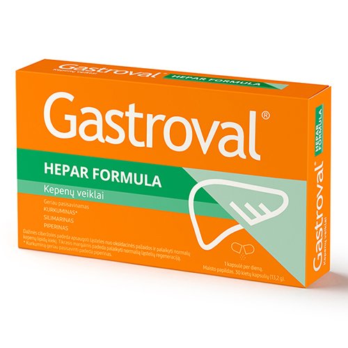 Maisto papildas kepenims Gastroval Hepar formula kapsulės kepenims, 13,2 g, N30 | Mano Vaistinė