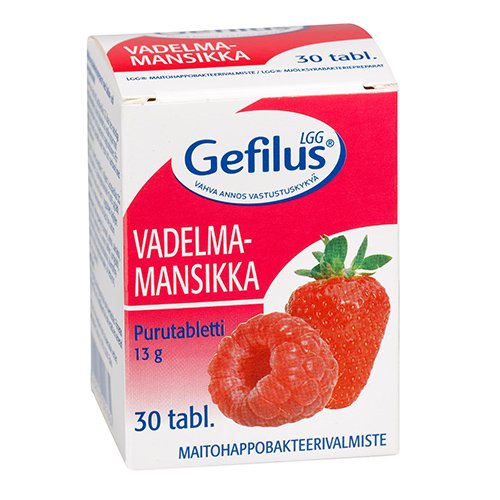 Pieno rūgšties bakterijų preparatas Gefilus kramtomosios tabletės braškių-aviečių skonio N30 | Mano Vaistinė
