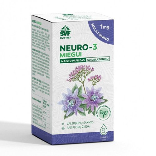 Geriamieji lašai miegui Neuro-3 Miegui su Melatoninu geriamieji lašai 25ml ŠVF | Mano Vaistinė