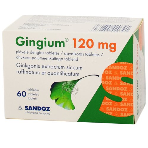 Ginkmedžio preparatai Gingium 120 mg tabletės kraujotakos sistemai, N60 | Mano Vaistinė
