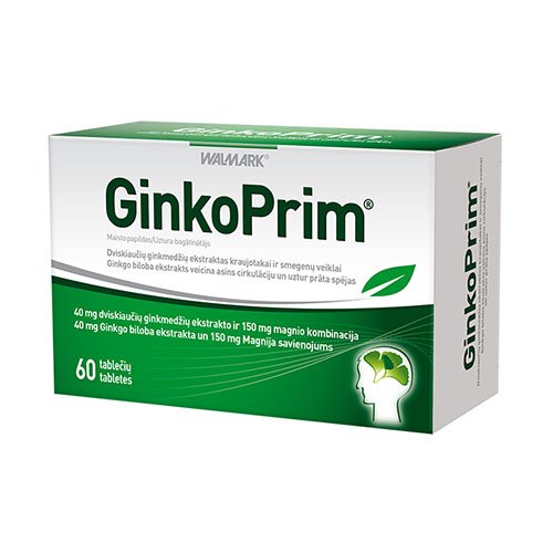 Ginkmedis normaliai smegenų veiklai, psichinei būklei ir atminčiai GinkoPrim 40 mg atminčiai, 60tab. | Mano Vaistinė