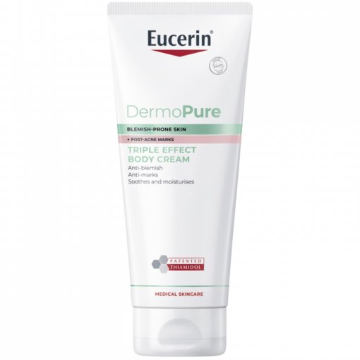 Koreguoja odos trūkumus ir po aknės likusių dėmių matomumą Trigubo poveikio kūno kremas EUCERIN DERMOPURE, 200 ml | Mano Vaistinė