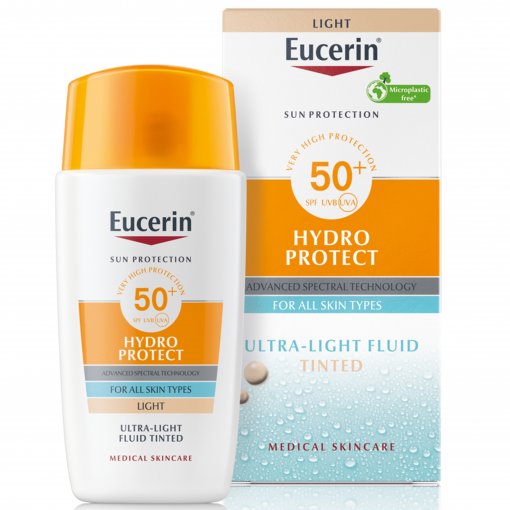 Ypač lengvas Atspalvį suteikiantis veido fluidas nuo saulės EUCERIN SUN HYDRO PROTECT SPF50+, 50 ml  | Mano Vaistinė