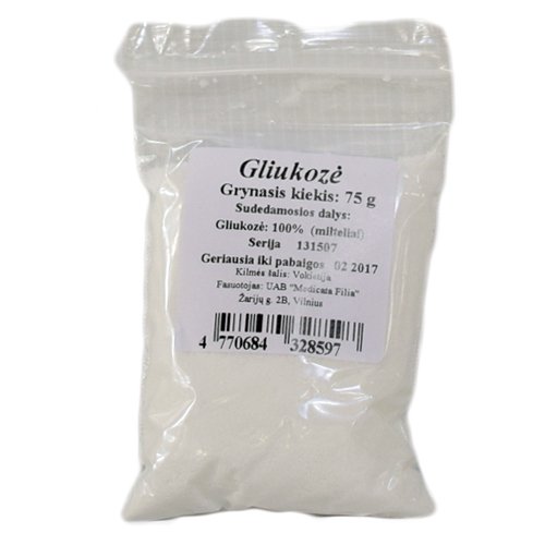 Gliukozės preparatas Gliukozė milteliais, 75 g | Mano Vaistinė