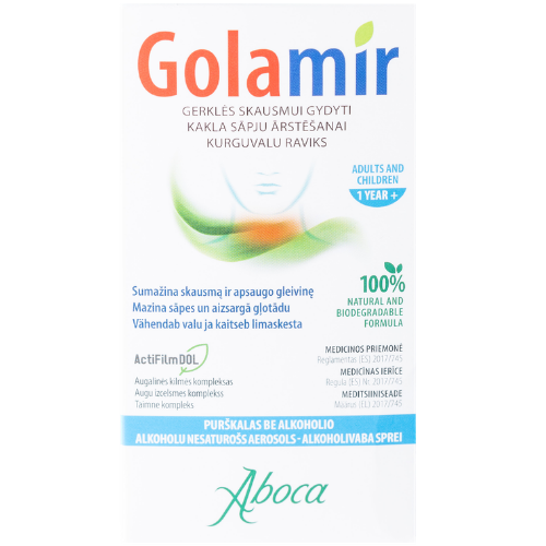 Purškalas nuo gerklės uždegimo ir skausmo GOLAMIR 2Act (be alkoholio), 30ml | Mano Vaistinė Purškalas nuo gerklės uždegimo ir skausmo GOLAMIR 2Act (be alkoholio), 30ml | Mano Vaistinė