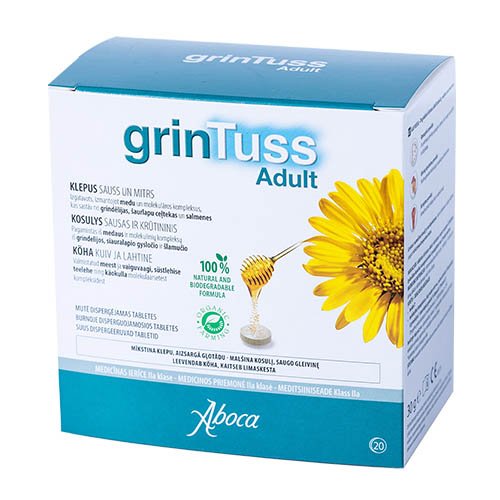 GrinTuss Adult burnoje disperguojamosios tabletės N20 | Mano Vaistinė