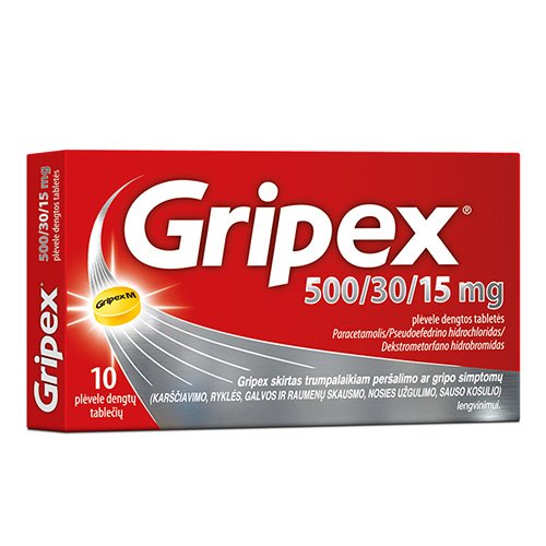 Gripex 500/30/15mg plėvele dengtos tabletės N10 | Mano Vaistinė