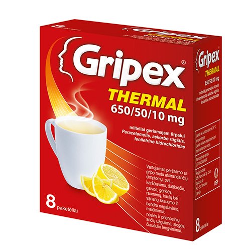 Gripex Thermal 650/50/10mg milteliai geriamajam tirpalui N8 | Mano Vaistinė