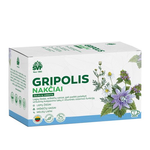 Žolelių arbata nuo peršalimo, gripo Gripolis nakčiai, žolelių arbata, 2 g, N20 (AC) | Mano Vaistinė