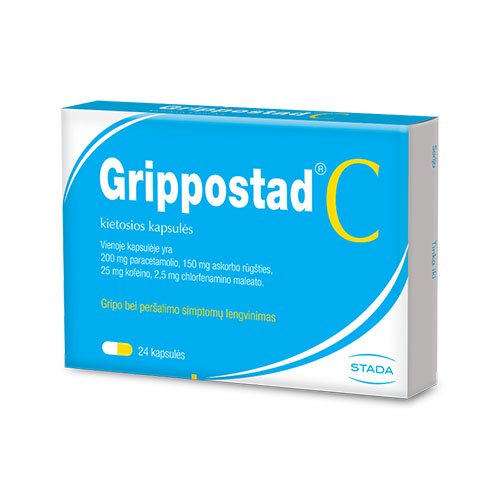 Gripo ir peršalimo simptomų lengvinimui Grippostad C kapsulės, N24 | Mano Vaistinė