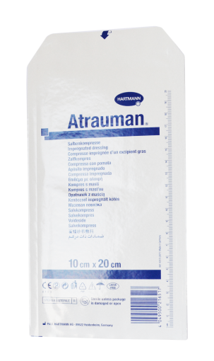 Elastinis ir mobilizacinis tvarstis Hartmann Tvarstis Atrauman, sterilus, impregnuotas, 10 x 20 cm, N1 | Mano Vaistinė