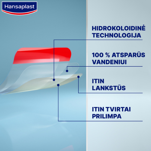 Greitesnis žaizdų gijimas ir 100 % vandeniui atspari apsauga Hidrokoloidiniai pleistrai HANSAPLAST SECOND SKIN PROTECTION, 6 vnt. | Mano Vaistinė