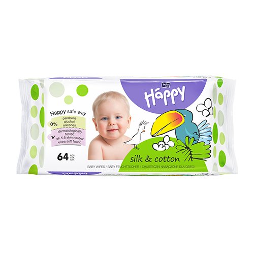 Vaikų higienai, drėgnos servetėlės Happy Silk & Cotton vaikiškos drėgnosios servetėlės, N64 | Mano Vaistinė
