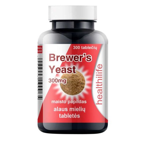 Nervų sistemai, psichologinei būklei, energijos apykaitai, širdies veiklai, grožiui Alaus mielės HEALTHILIFE BREWER'S YEAST 300 mg, 300 tab. | Mano Vaistinė