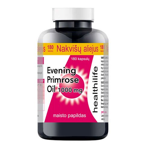 Nakvišų aliejus Healthilife Evening Primrose Oil nakvišų aliejaus kapsulės, N180 | Mano Vaistinė