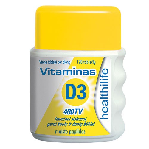 Maisto papildas, vitamino D preparatas Healthilife Vitaminas D3 400 TV, N120 | Mano Vaistinė